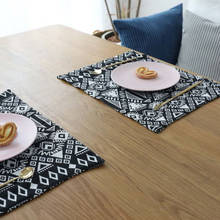 Dining Table Placemats Cotton Linen New Black Badge Placemat Kitchen Cloth Mat Pads Mantel Individual Pad Kitchen Accessories 2024 - buy cheap