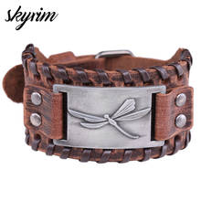 Skyrim vikingo Vintage libélula cuero trenzado pulsera Punk ajustable amuleto pulsera brazalete hombres joyas de Talismán regalo 2024 - compra barato