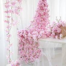 200cm flores artificiais de cerejeira, flores de videira, guirlanda de seda falsa flor de cerejeira, rotim, decoração de casa de casamento 2024 - compre barato