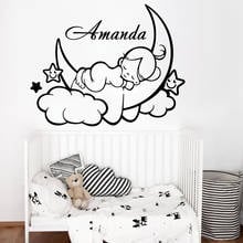 Pequeño ángel Luna nube personalizado bebé nombres vinilo autoadhesivo estrella dormir papel pintado para niños habitaciones vinilo arte calcomanía 2024 - compra barato