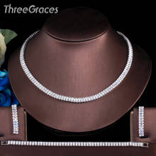 ThreeGraces-Conjuntos de joyería de boda clásica para mujer, Baguette brillante, CZ, cristal, Color plata, pendientes, collar, pulsera, TZ586 2024 - compra barato