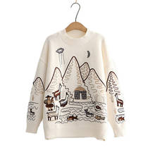 Women Sweater Korean College Style Cartoon Embroidery Winter Knitted Pullovers Loose Long Sleeve O-Neck Jumper Mujer Tops 2024 - buy cheap