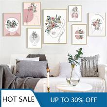 Abstract Girl Line Flower Brain Hand Wall Art Canvas Painting Posters Prints Nordic Wall Decor For Living Room Aesthetic Home De 2024 - buy cheap