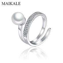 MAIKALE Trendy Pearl Rings Paved Zirconia Gold Silver Color Plated Finger Ring CZ Weding Band Rings for Women Accessories Gifts 2024 - buy cheap