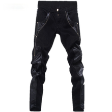 YASUGUOJI New 2021 Fashion Leather Patchwork Skinny Jeans Men Brand Punk Style Slim Fit Pencil Pants Men Designer Jeans for Men 2024 - buy cheap
