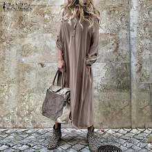 Zanzea vestido feminino casual, roupa tipo túnica, longo, de manga longa, com capuz, outono 2024 - compre barato