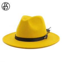 FS Yellow Hats For Women Men Wide Brim Wool Felt Jazz Fedora Hats Panama Cowboy Trilby Party Formal Hat Large Size Chapeu Fedora 2024 - buy cheap