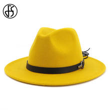 FS Yellow Hats For Women Men Wide Brim Wool Felt Jazz Fedora Hats Panama Cowboy Trilby Party Formal Hat Large Size Chapeu Fedora 2024 - buy cheap