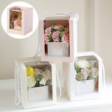 Caixa de papel transparente para presente flores, janela transparente, quadrada, portátil, embalagem de presentes, caixa de embalagem de flores, caixa de saco de flores 2024 - compre barato