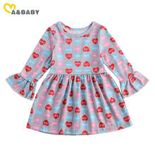 Vestido infantil para meninas, ma & baby 1-6 anos, estampa de coração, manga longa, com babados, roupa para crianças 2024 - compre barato