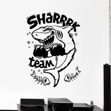 Shark Team Wall Decal Fish Inscription Boxing Sport Animal Vinyl Window Sticker Boxing Club Boys Bedroom Home Decor Mural 1472 2024 - buy cheap