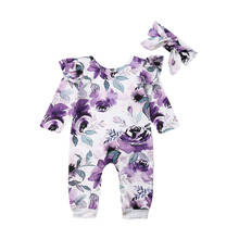 Newborn Baby Girls Clothes Floral Romper Overall Headband Outfit Set 2024 - buy cheap