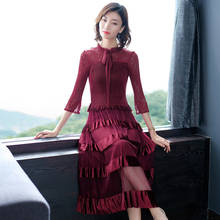 Женское платье большого стрейчевого размера плюс Miyake со складками, осень 2019, новое модное бархатное кружевное лоскутное платье с коротким рукавом для женщин 2024 - купить недорого
