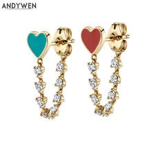 ANDYWEN Sterling Silver Heart Stud Earring Women Jewelry Red Gold Earring 2020 Statement Crystal cz, for women, 2020 fsshion Women Stud earring, Gold and silver, fine Earring 2024 - buy cheap