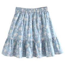 Summer Floral Printed Mini Skirt Women Mori Girl Vintage Cotton Linen Short Skirt Sweet Boho High Waist A Line Pleated Skirts 2024 - buy cheap