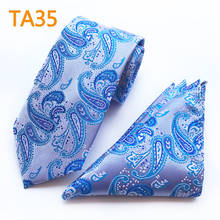 Men Ties Set Blue Paisley Necktie Gravata Pocket Square 2024 - buy cheap