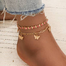 Moda ouro cor figaro tornozeleiras para as mulheres bonito borboleta praia tornozeleira simples corrente de cristal tornozelo pulseira na perna pé jóias 2024 - compre barato