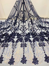 Navy Blue African Tulle Lace Fabric With Sequins Embroidery High Quality French Net Lace Fabric For Nigerian Wedding Dress 2024 - buy cheap