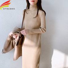 Khaki Or Black Knitted Long Sweater Dress 2020 Autumn Winter Latest Long Sleeve Elegant Ladies Dresses Turtleneck Maxi Dresses 2024 - buy cheap