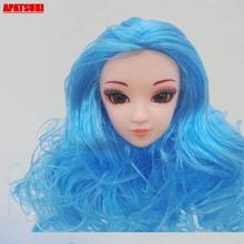 Make up cabeça de boneca azul para 11.5 "cabeça de boneca para 1/6 bjd cabeça de boneca com cabelo ondulado azul diy acessórios brinquedo do miúdo cosplay boneca presentes 2024 - compre barato