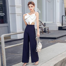 SMTHMA 2022 New Summer Fashion Women Two Piece Sets Sexy Spaghetti Strap Short white Bow Top +High Waist Black Pants Suit 2024 - buy cheap