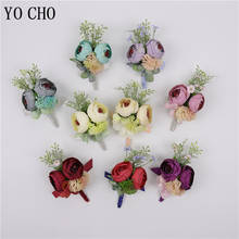 Yo cho broche de noiva, masculino, buquê de pulso, flores, broche masculino, moda casamento, rosa, champanhe, vermelho 2024 - compre barato