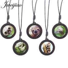 JWEIJIAO Cute Sloth Bradypod Animal Necklace Rope Long Chains Wooden Round Pendant Fashion Necklaces Women Men Jewelry ZZ53 2024 - buy cheap