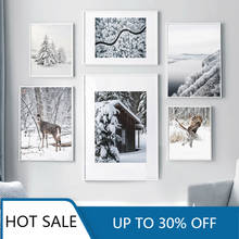 Winter Snow Hill Forest Deer House Wall Art Canvas Painting Posters And Prints Nordic Wall Decor Pictures For Home Decoration 2024 - buy cheap