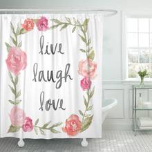 Pink Live Laugh Love Quote Watercolor Peony Wreath Inspirational Shower Curtain Waterproof Polyester Fabric 72 x 78 Inches 2024 - buy cheap