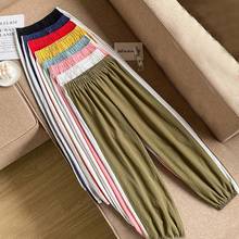 Women Lantern Cotton Linen Pants Elastic Waist Side Stripes Harem Pants Loose Casual Summer Women's Ankle-length Pants Trousers 2024 - buy cheap