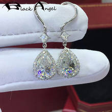 BLACK ANGEL Shiny Princess Square Water Drop Shaped Luxury CZ Gemstone 925 Silver Dangle Earrings For Women Jewelry Wedding Gift 2024 - buy cheap