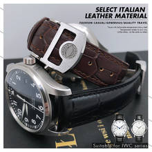 Pulseira de relógio de couro genuíno 20mm 21mm 22mm, pulseira de relógio de couro bovino preto e azul para iwc portugieser portátil, pulseira familiar 2024 - compre barato