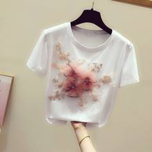 2021 Summer New Flower Embroidery Women T-shirts O-neck Short-sleeved Sweet Lady Elegant Pulls Tops Tees Top Quality 2024 - buy cheap