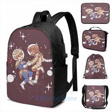 Kacchako con estampado gráfico divertido en el espacio, mochila con carga USB, mochilas escolares para hombre y mujer, bolsa de viaje para ordenador portátil 2024 - compra barato