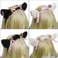 Diadema de Lolita para Cosplay, diadema de felpa con orejas de encaje, con lazo, F3MF 2024 - compra barato