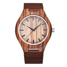 Модные Мужские Аналоговые кварцевые часы с деревянным круглым циферблатом без номера и ремешком из искусственной кожи 2024 - купить недорого