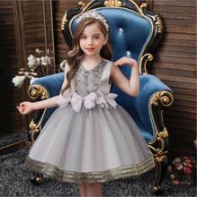 Vestido de noche elegante para niño, sin mangas, cuello en V, vestido de princesa esponjoso con lazo de diamantes de imitación, vestido Formal de fiesta de 2 a 10 años, 2021 2024 - compra barato