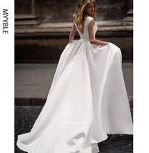 Myyble vestidos de casamento com bolso 2021 vestido de novia cetim branco sem mangas vestidos de noiva até o chão vestido de casamento 2024 - compre barato