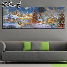 FULLCANG-pintura de paisaje navideño con diamantes 5d, mosaico grande bordado, lienzo, decoración de pared, ciervo, FC2088 2024 - compra barato