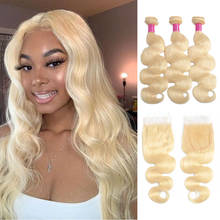 Blonde Bundles With Closure Brazilian Hair Weave Bundles With Closure 3 Bundles 613 Bundles With Closure Body wave Bundles 2024 - buy cheap