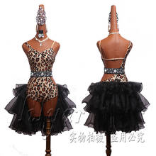 Latin Dance Dress Latin Skirt Competition Dress Costumes Performing Dress Adult Customize Children Leopard Print Black Beading D 2024 - buy cheap