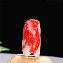 Pingente de jade cicada vermelho e branco, colar chinês esculpido à mão joias naturais amuletos acessórios de moda para homens e mulheres presentes 2024 - compre barato