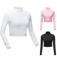 Camisetas de Golf de manga larga para mujer, camiseta de Golf de seda de hielo, protección solar, Tops cortos de secado rápido para mujer, Tops recortados con cuello redondo 2024 - compra barato