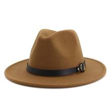 Sombrero de ala ancha con correa de cuero Unisex, sombrero de fieltro de lana con banda para cinturón, para fiesta de otoño, HF76 2024 - compra barato