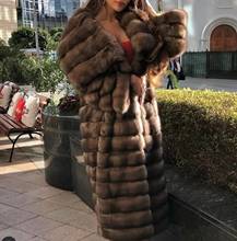 Arlenesain-abrigo largo informal de piel de sable para mujer, abrigo marrón de invierno 2024 - compra barato
