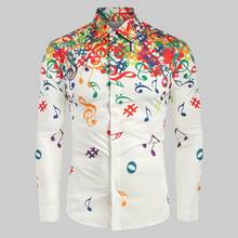Мужская гавайская рубашка с принтом, Повседневная рубашка с длинными рукавами и музыкальным принтом, гавайская рубашка 2024 - купить недорого