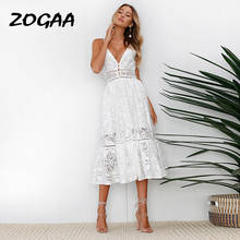 ZOGAA V Neck Sexy Lace Summer Dress Women Strap Button Casual White Dress Female Streetwear Backless Midi Dress Vestidos 2018 2024 - compre barato