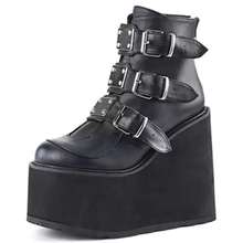 Botas de tornozelo femininas com fivela de metal, sapatos punk de plataforma alta para mulheres, com salto alto, novo, 2020 2024 - compre barato