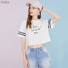ARTKA 2020 Summer New Women T-shirt Fashion Letter Print O-Neck White T-shirt Pure Cotton Crop Top Short Sleeve T-shirt TA25307X 2024 - buy cheap