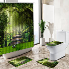 Водонепроницаемая занавеска для душа с изображением лесных деревьев и зеленых растений, с 3D-принтом, нескользящая, коврики для туалета 2024 - купить недорого